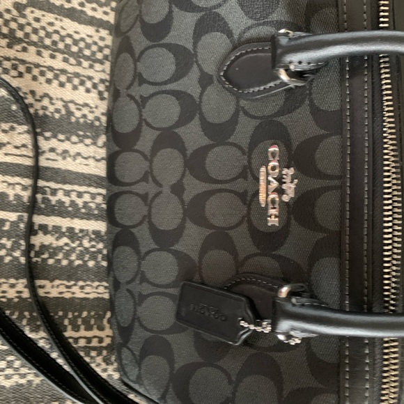 COACH Rowan Black Signature Satchel with silver hardware w crossbody strap - Picture 8 of 11